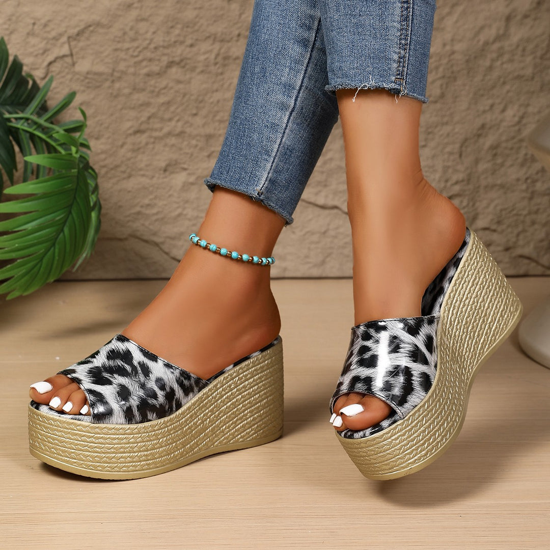 Ladies Platform Mules with trendy leopard print and refined strap design Lune London