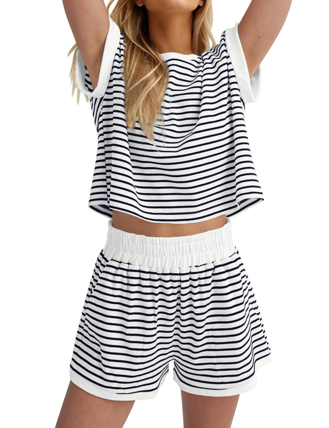 Women Striped Casual Top in Slightly Ribbed Fabric Lune London