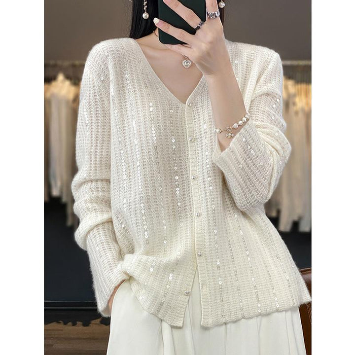 Ladies Button Sequins Cardigan Sweater Lune London