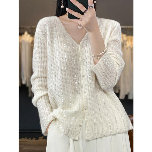 Ladies Button Sequins Cardigan Sweater Lune London