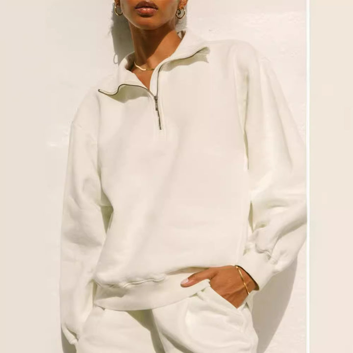 Pull-over zippé décontracté pour femmes avec col montant et coupe large Lune London