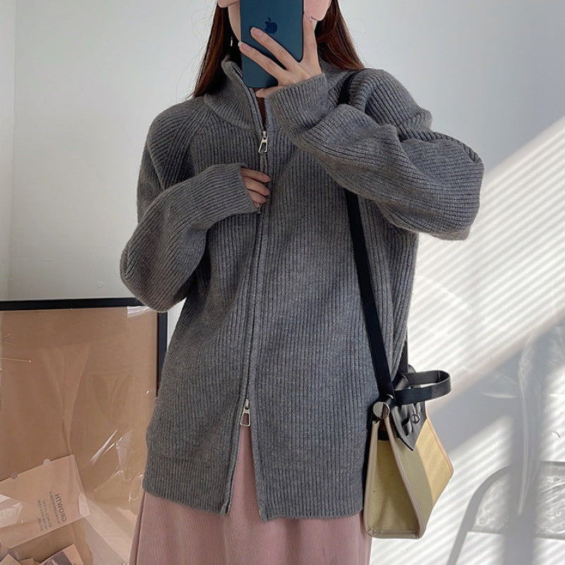 Cardigan pour femme avec col montant et fermeture éclair Chic & Stil