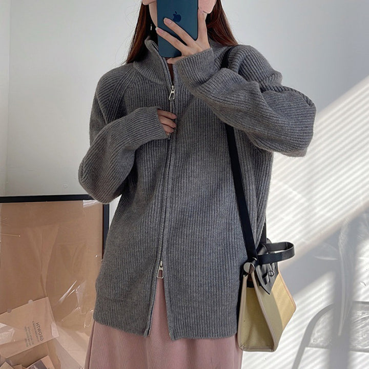 Cardigan pour femme avec col montant et fermeture éclair Chic & Stil