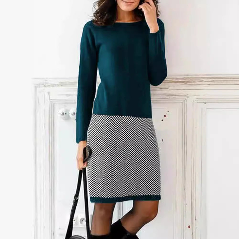 Women's Knitted Dress with Elegant Chevron Pattern Lune London