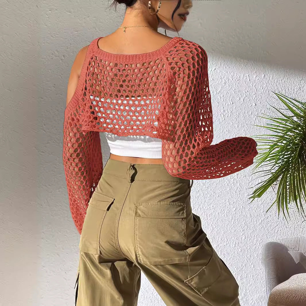 Ladies Open Knit Crop Top Lune London