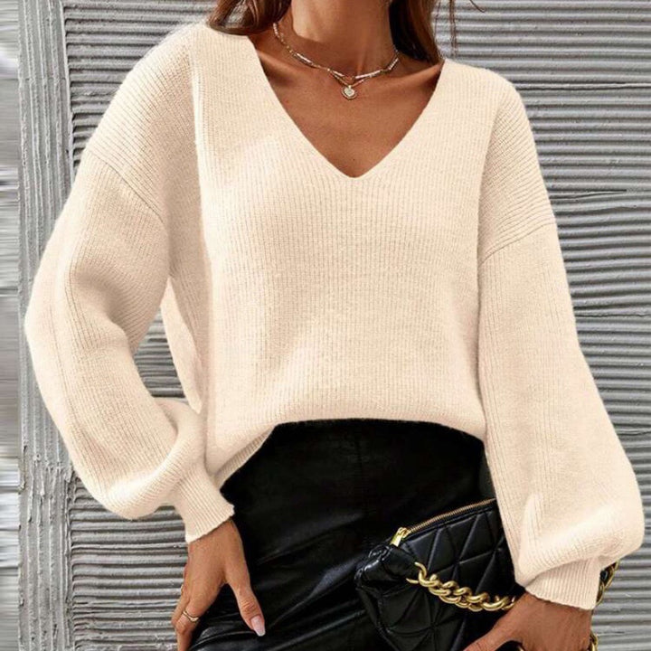 Ladies elegant V-neck sweater with puff sleeves Lune London