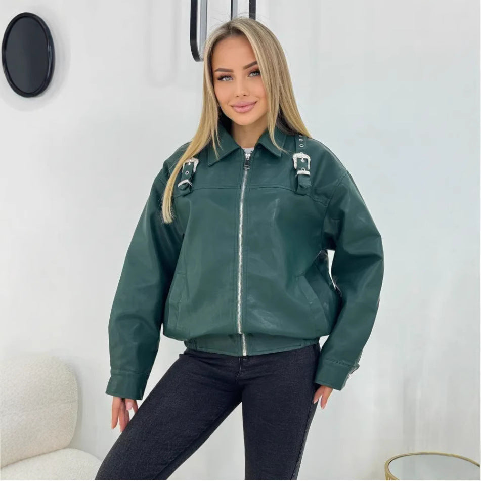 Casual style faux leather jacket for women with decorative details Lune London