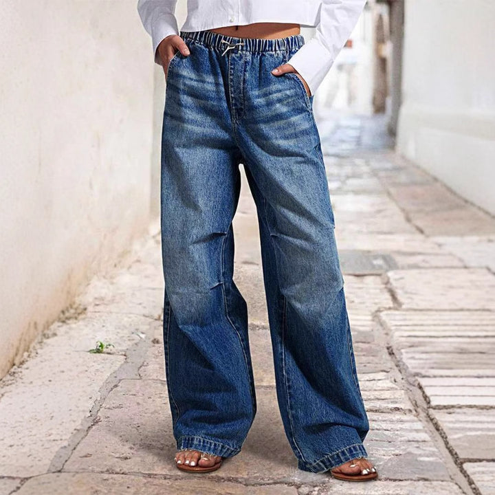 High-waisted Flared Denim Pants for Women with Elastic Waist Lune London