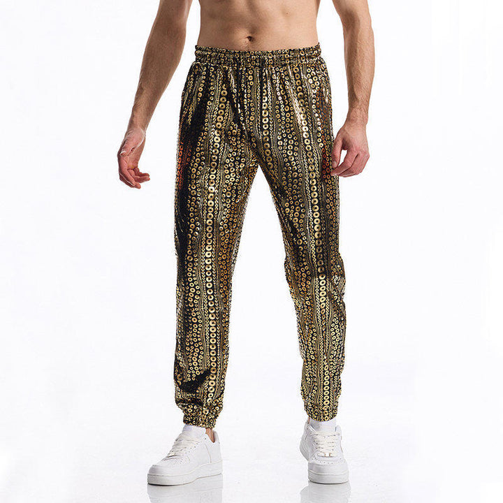 Shiny leisure pants for men with colorful sequin pattern Lune London