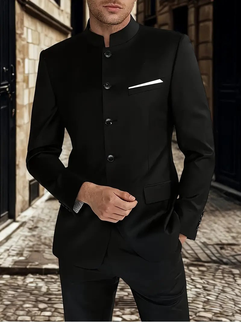Men’s Modern Suit Blazer with High Collar – Elegant Tailored Fit | Lune London