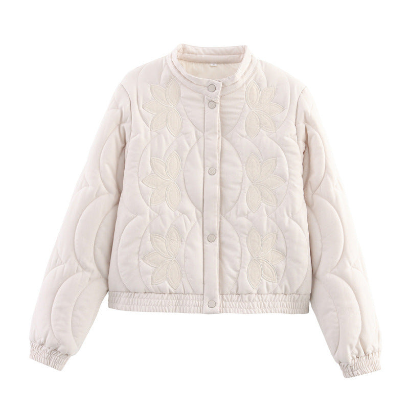 Ladies quilted jacket with floral appliqués and elastic cuffs Lune London