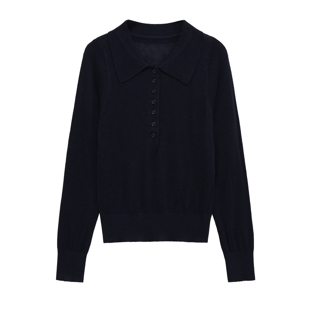 Women's long sleeve sweater with polo collar and button-up neckline Lune London