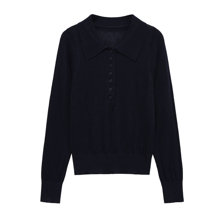 Women's long sleeve sweater with polo collar and button-up neckline Lune London