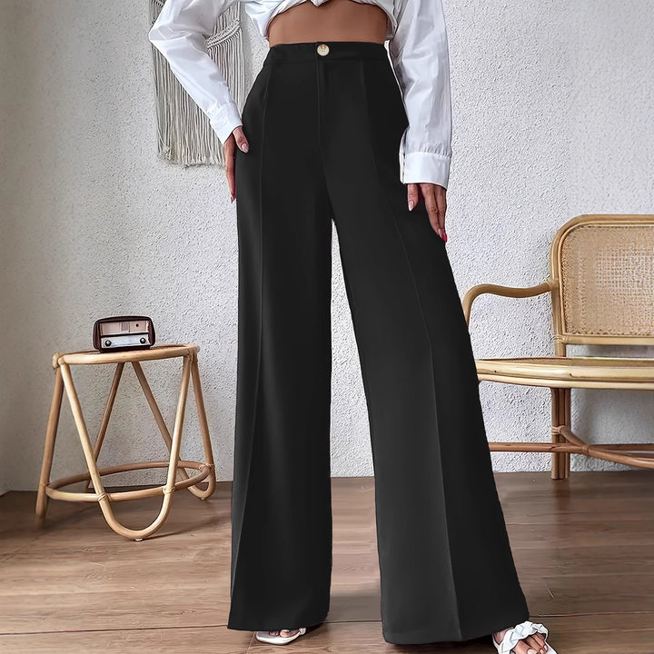 High-waisted Palazzo pants for women, with a fitted waist and discreet button detail Lune London
