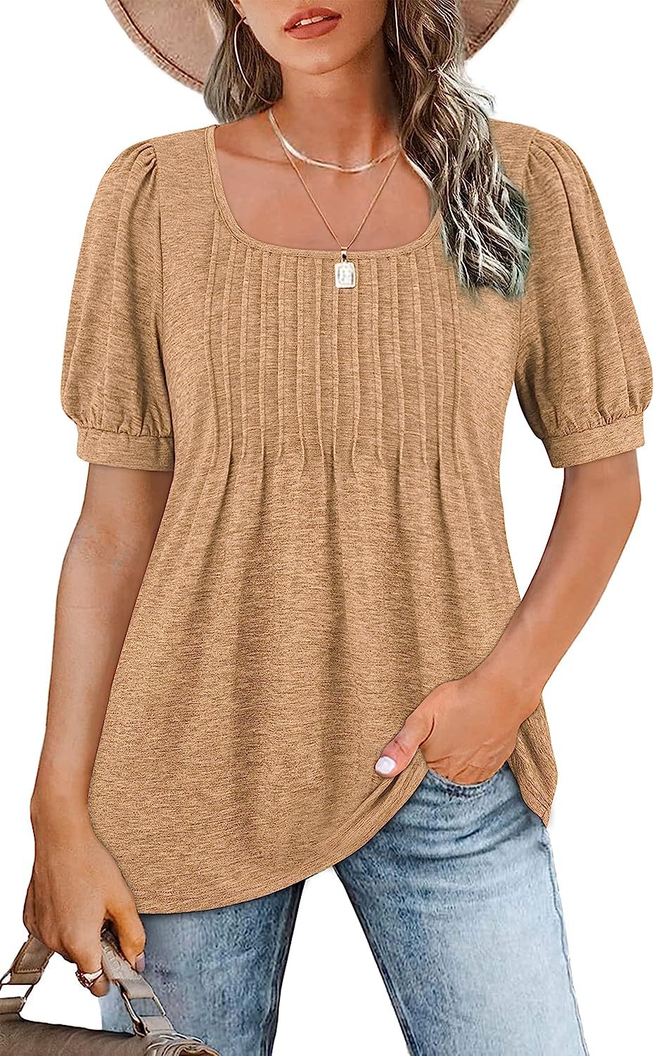 Casual T-shirt for ladies with puff sleeves and pleated design Lune London