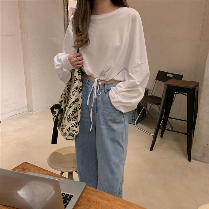 Women Cropped Sweatshirt with innovative drawstring and oversized sleeves Lune London