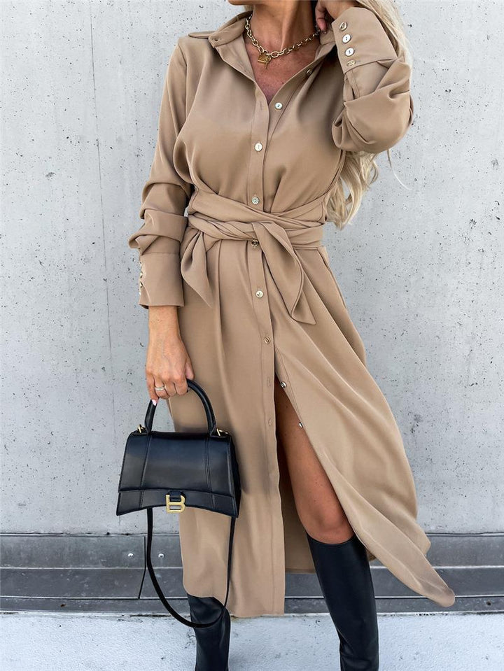 Lune London | Women's Shirt Dress with Tie Belt and Side Slit