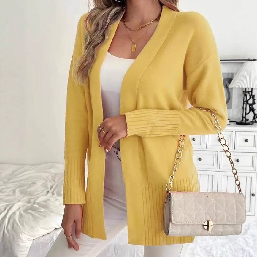 Ladies Long Knit Cardigan with fine ribbed details and a relaxed fit Lune London