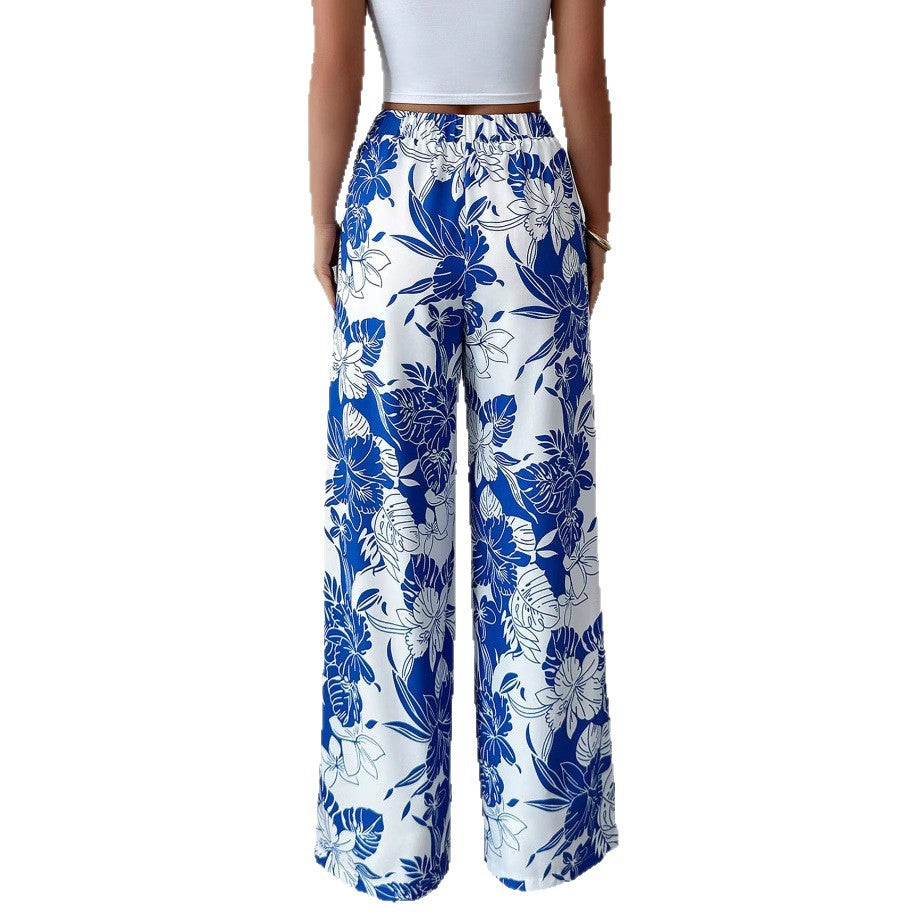 Pantalons palazzo taille haute pour femmes avec motif floral et poches latérales Chic & Stil