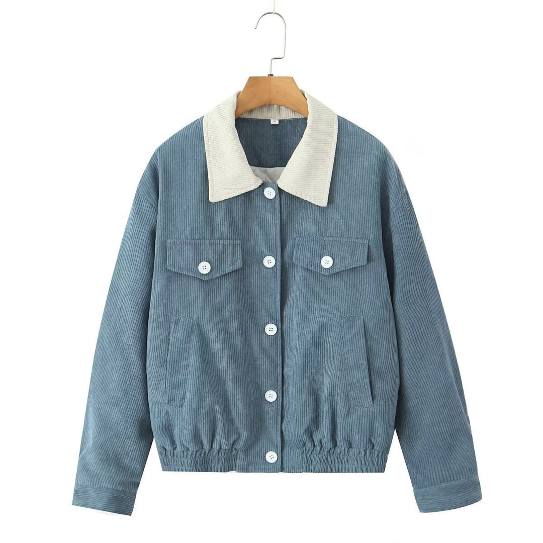 Casual corduroy jacket for women with practical flap pockets and elastic waistband Lune London