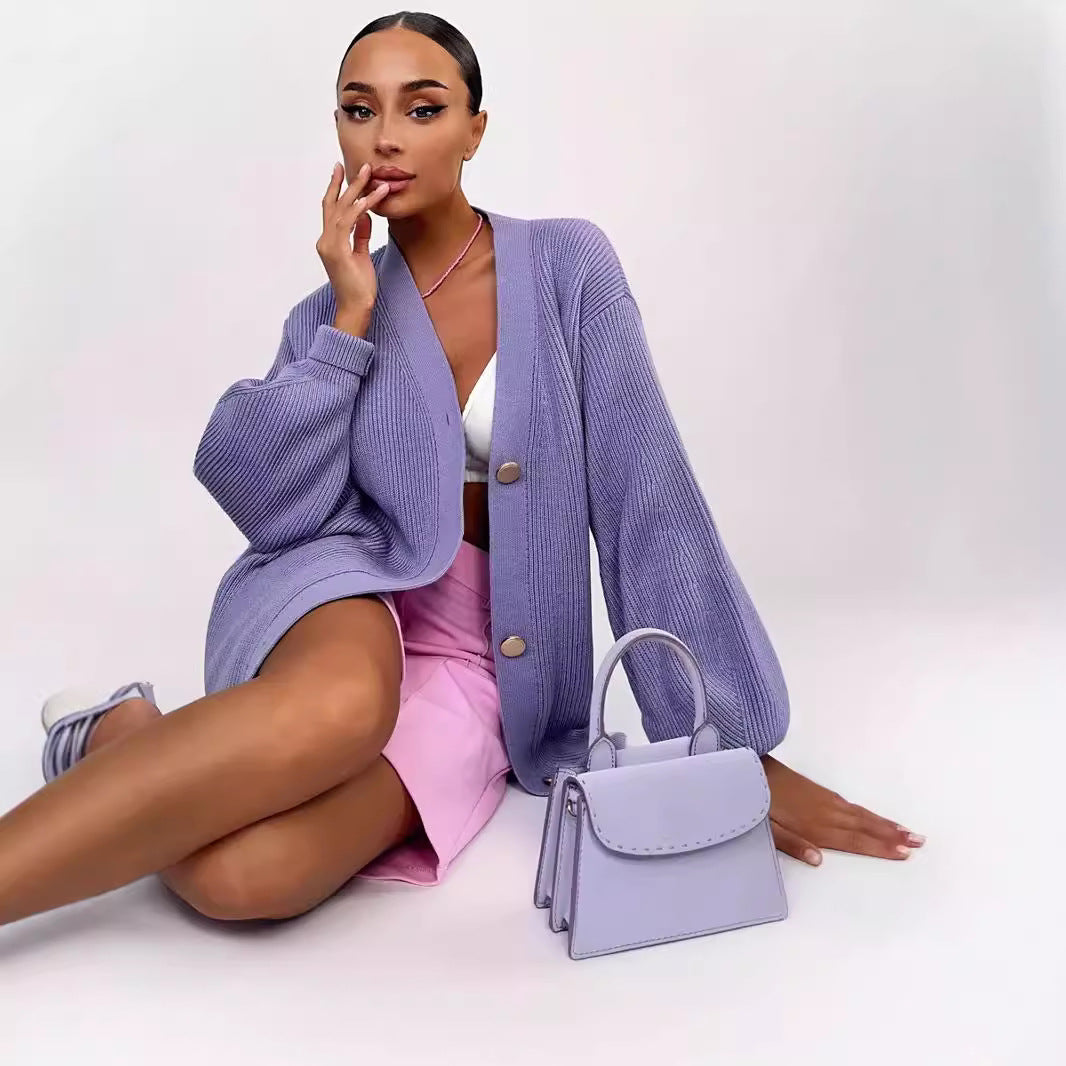 Oversized knit jacket for women with decorative buttons Lune London