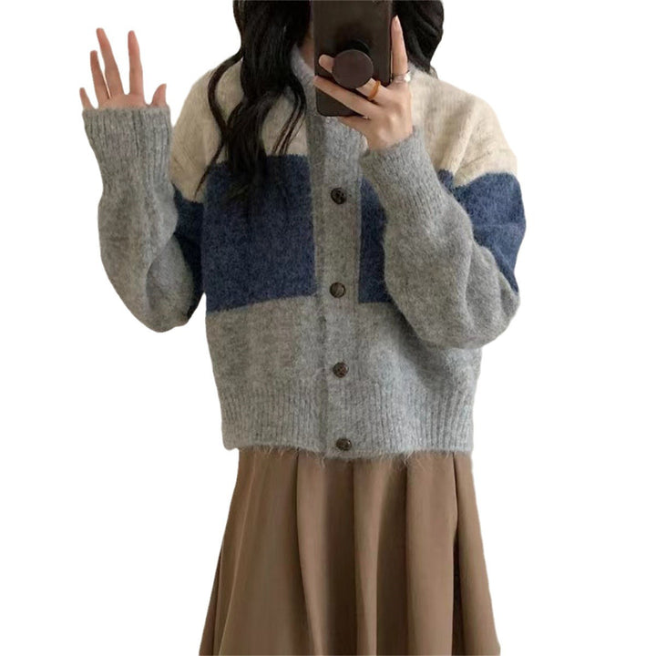 Cardigan en tricot confortable pour femme avec fermeture à boutons et rayures de couleur contrastante Chic & Stil
