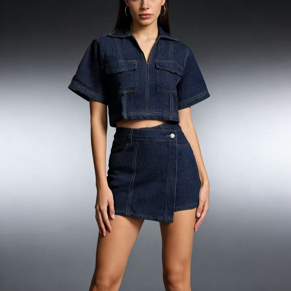 Women's stylish cropped shirt with patch pockets and casual shorts Lune London