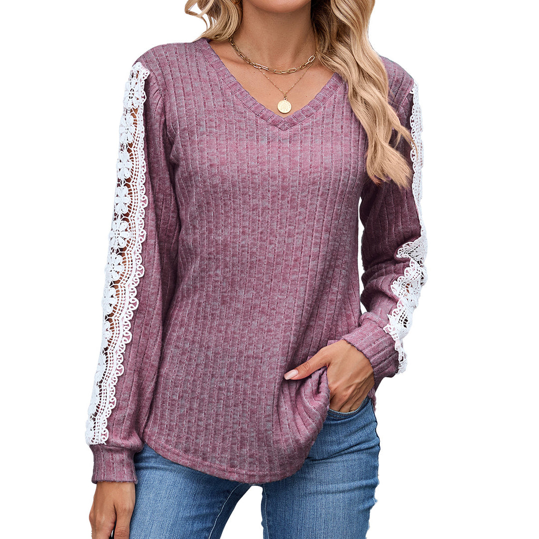 Ladies V-Fitted Sweater with V-Neck and Chic Lace Details