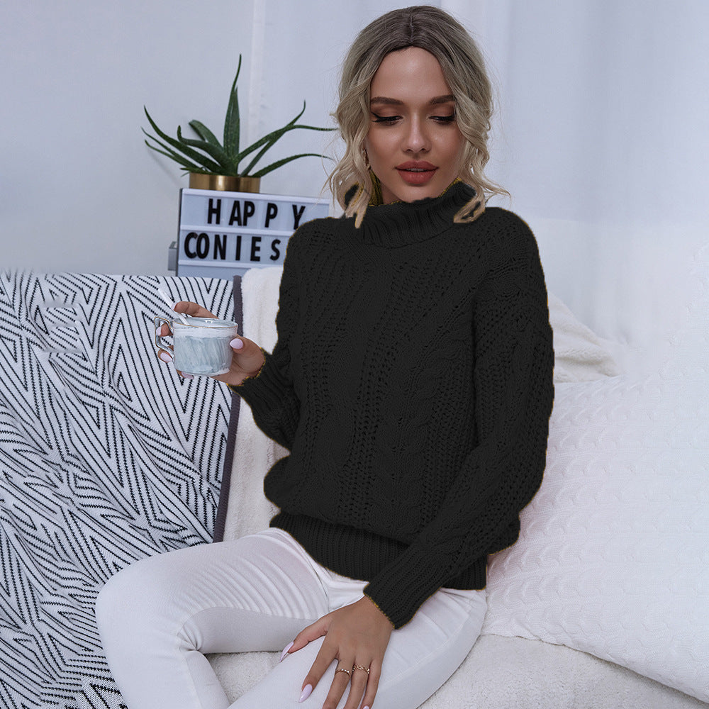 Ladies comfortable turtleneck sweater with high-quality twisted pattern Lune London