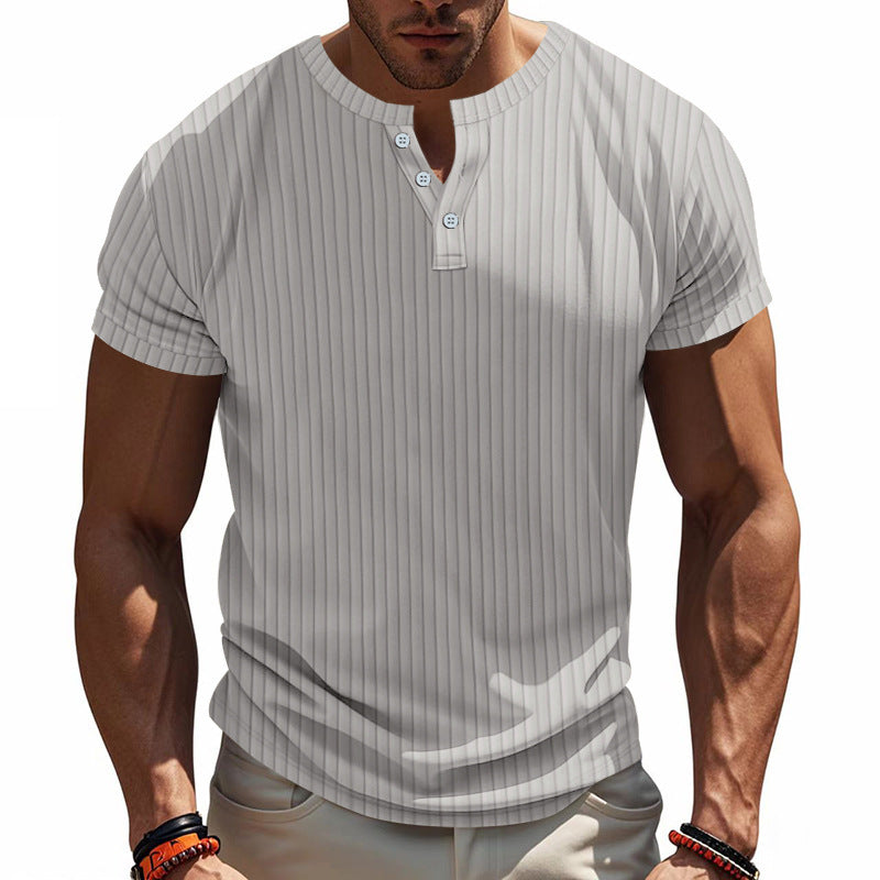 Trendy short sleeve Henley shirt for men with textured design Lune London