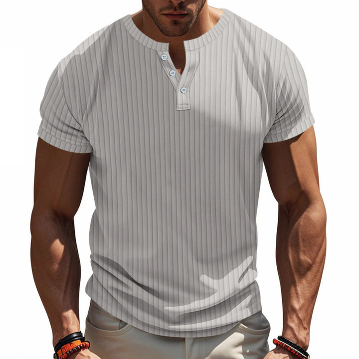 Trendy short sleeve Henley shirt for men with textured design Lune London