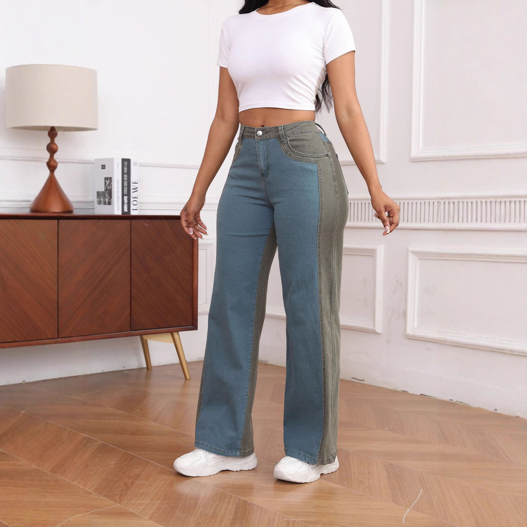Wide denim pants for women with coordinated side insert Lune London