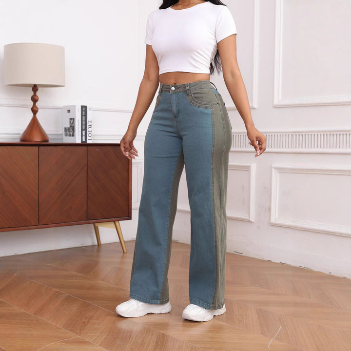 Wide denim pants for women with coordinated side insert Lune London