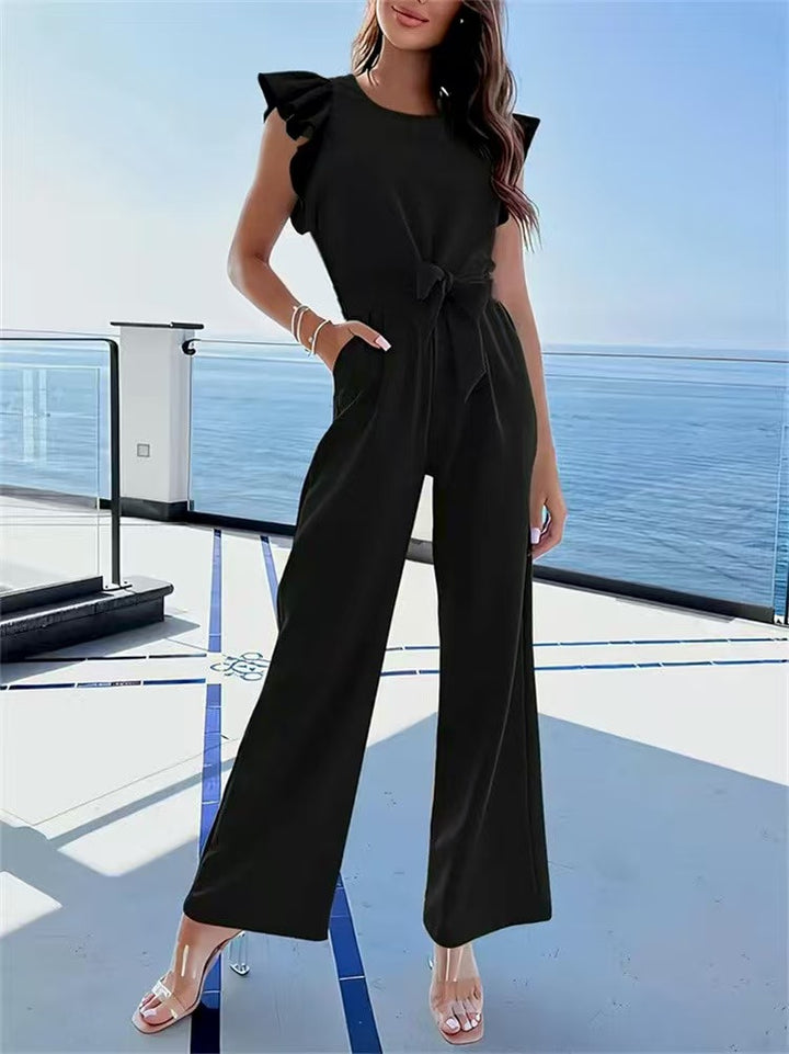 Women's jumpsuit with a belted waist and elegant ruffle details Lune London