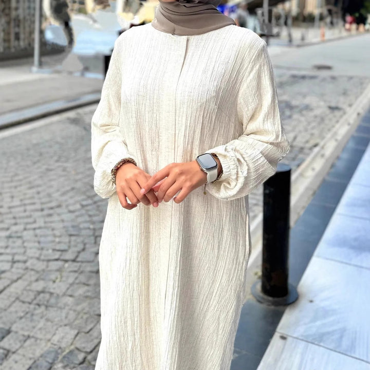Robe décontractée pour femme à manches longues avec ourlet volanté et coton structuré