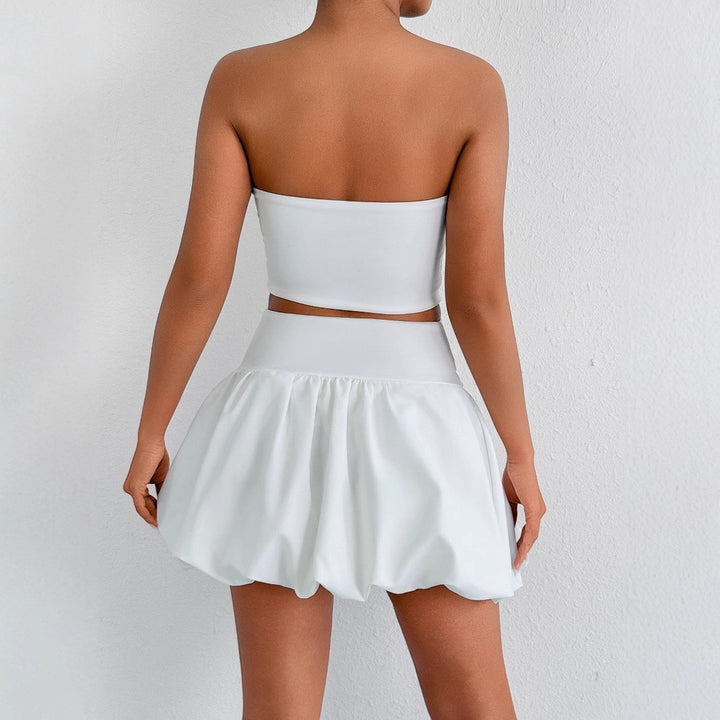 Ladies Bandeau Mini Dress with Cut-Out Details and Voluminous Skirt Lune London