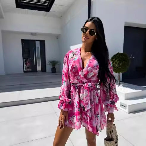 Floral wrap dress for women with adjustable belt Lune London