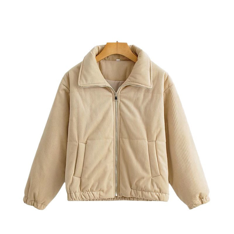 Veste en corduroy décontractée pour femmes avec col haut et poignets élastiques Chic & Stil