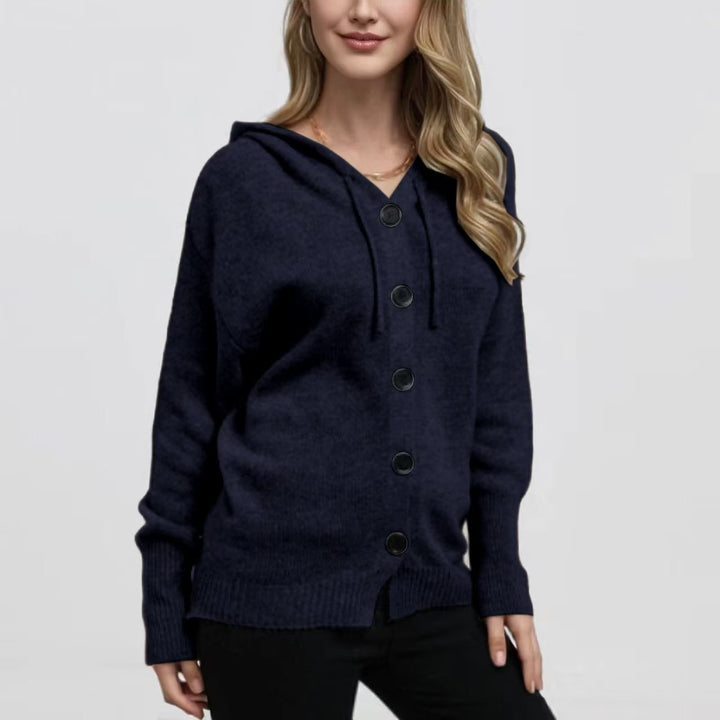 Women’s knitted hoodie jacket with button placket and soft texture Lune London