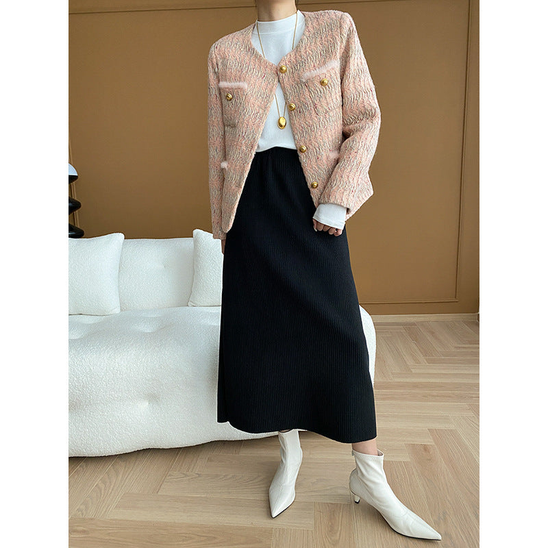 Women's Fashion Boucle Jacket with Gold Buttons Chic & Stil