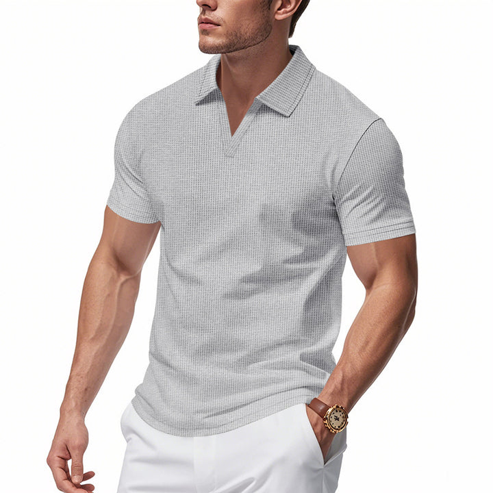 Men's Short Sleeve Henley T-Shirt with Textured Design and Modern V-Neck Lune London