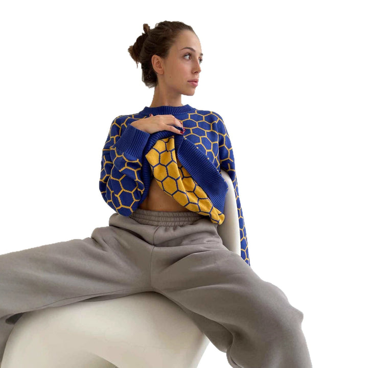 Sweater femme à motifs avec un joli motif en nid d'abeille et coupe loose Chic & Stil