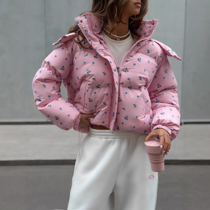 Women's Puffy Jacket with Floral Design and Soft Inner Lining Lune London