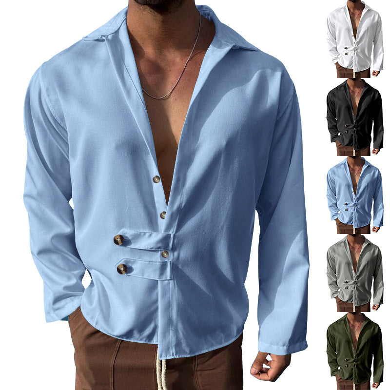 Men's elegant shirt with an innovative button design and a deep V-neck Lune London