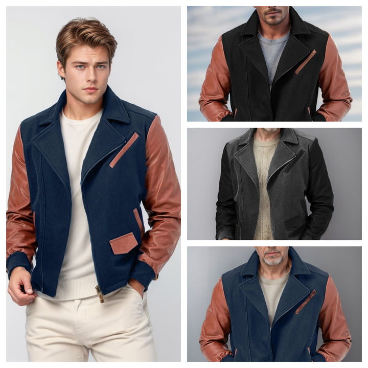 Fashionable combined fleece jacket for men with leather accents Lune London