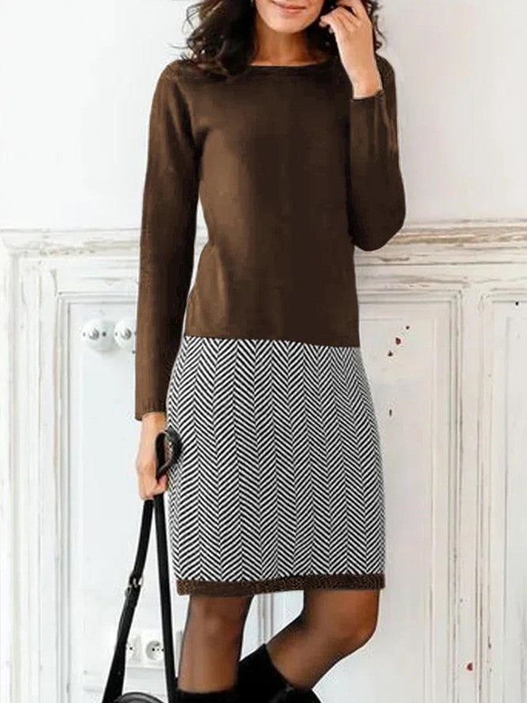 Women's Knitted Dress with Elegant Chevron Pattern Lune London