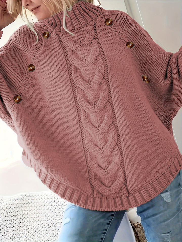 Ladies chunky knit sweater with high collar and button details Lune London