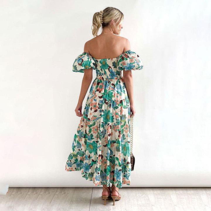 Ladies Floral Puff Sleeve Midi Dress Lune London