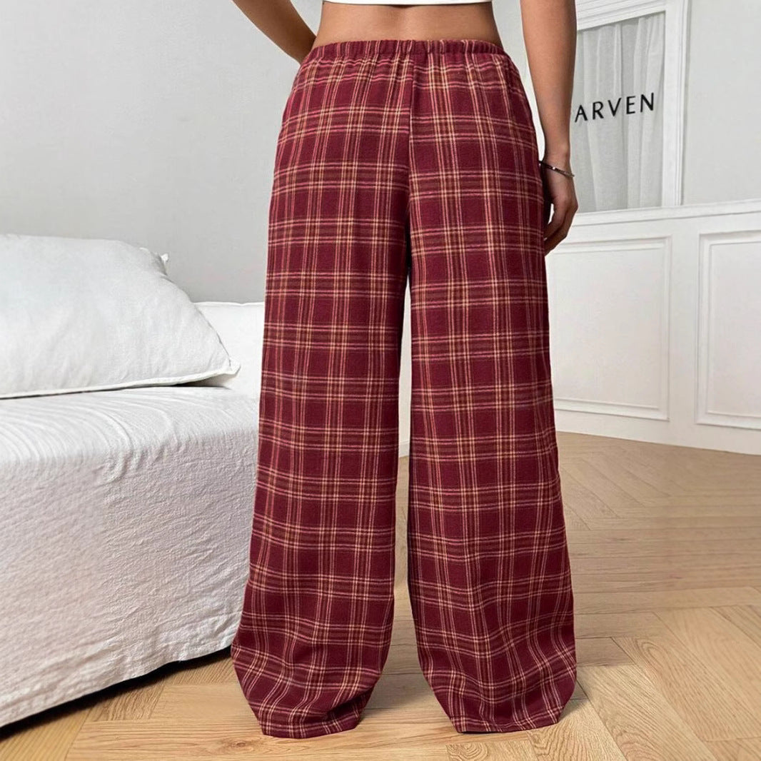 Wide plaid casual pants for women with elastic waistband and drawstring Lune London