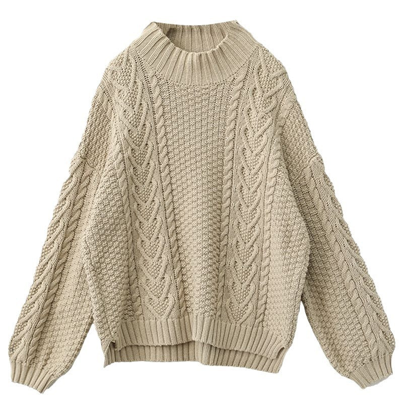 Chunky knit sweater for women with high collar and twisted pattern Lune London